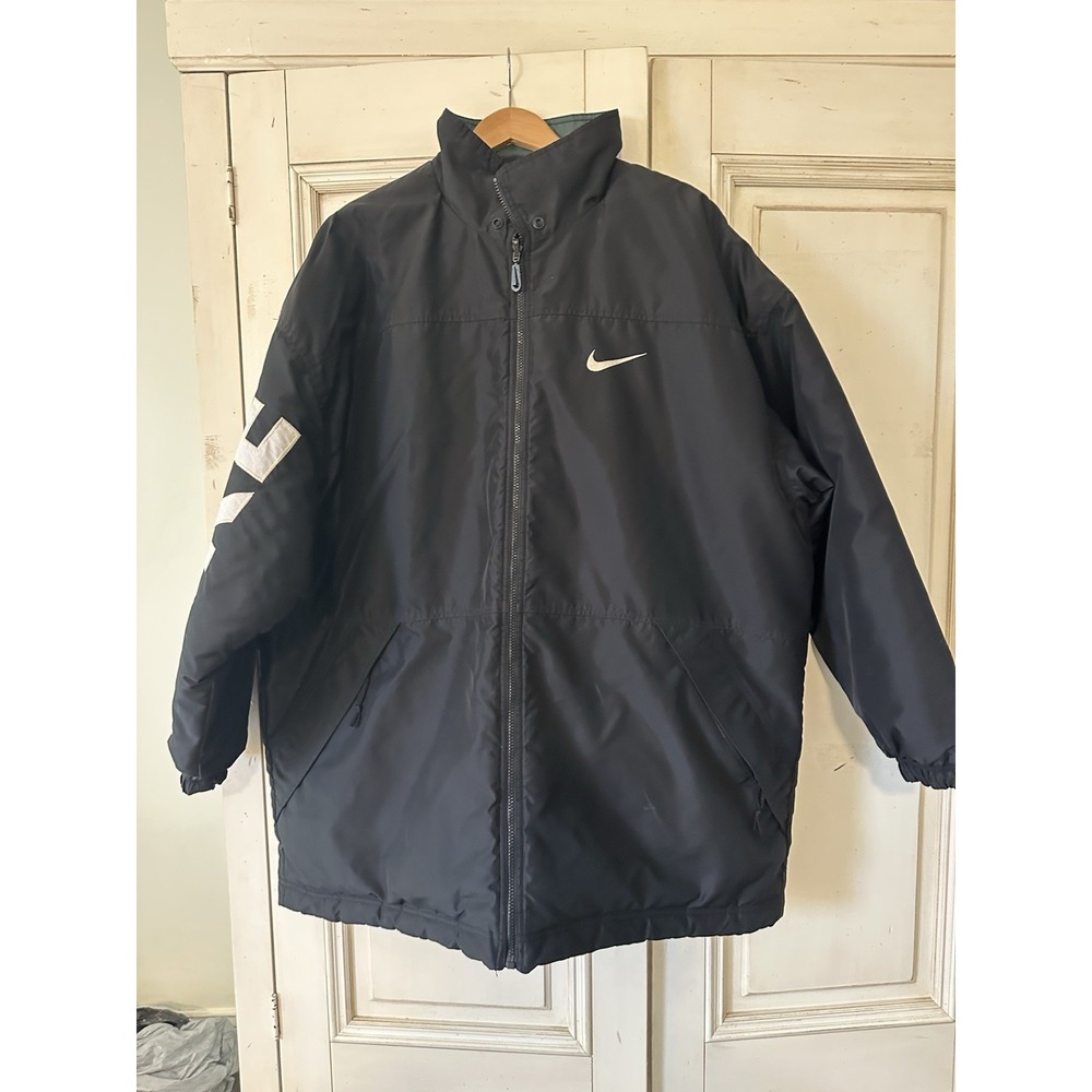 Vintage 90's Nike Reversible Big Swoosh Puffer Jacket Green/black Mens L